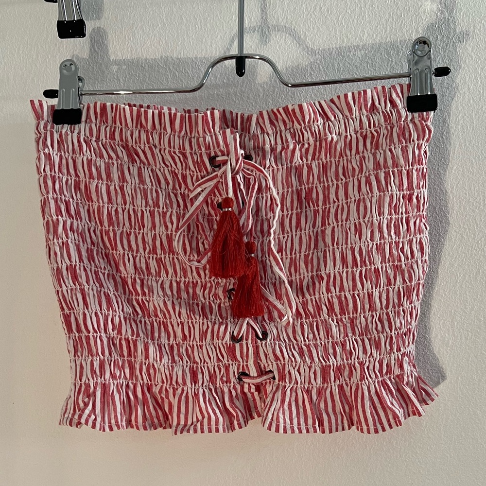 American Eagle red and white striped tube top